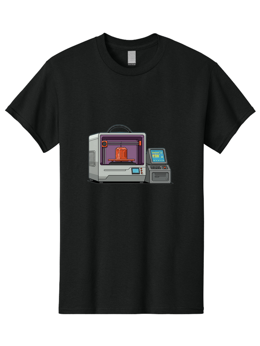 3D-Printer-4 Men'S Graphic Tee, 100% Cotton, Comfortable Casual Summer Wear, Machine Washable, 3D Printing Technology, Additive Manufacturing, Digital Design, Rapid Prototyping, Orange Object, Printer Controls, Digital Display, Baa035