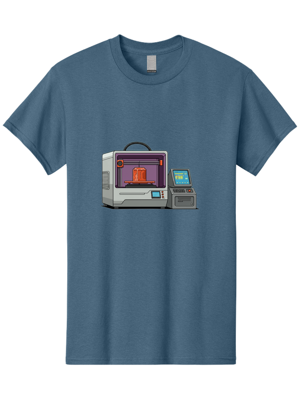 3D-Printer-4 Men'S Graphic Tee, 100% Cotton, Comfortable Casual Summer Wear, Machine Washable, 3D Printing Technology, Additive Manufacturing, Digital Design, Rapid Prototyping, Orange Object, Printer Controls, Digital Display, Baa035