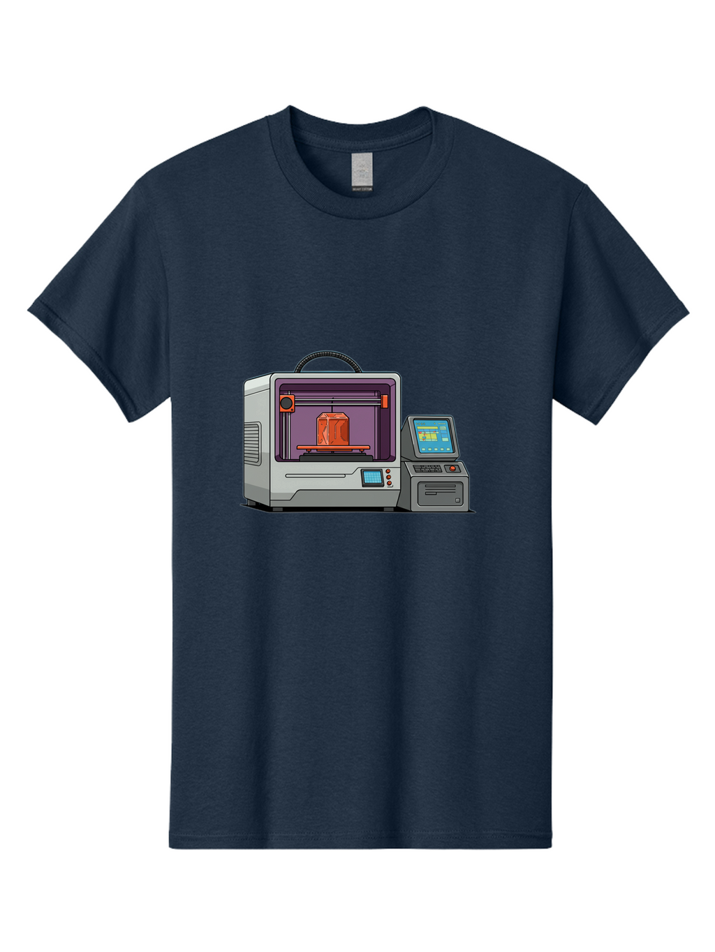 3D-Printer-4 Men'S Graphic Tee, 100% Cotton, Comfortable Casual Summer Wear, Machine Washable, 3D Printing Technology, Additive Manufacturing, Digital Design, Rapid Prototyping, Orange Object, Printer Controls, Digital Display, Baa035