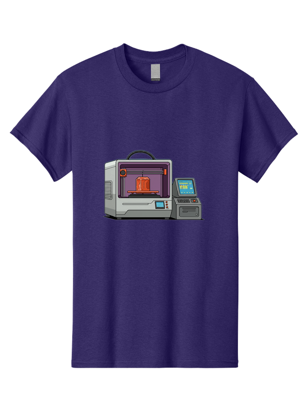 3D-Printer-4 Men'S Graphic Tee, 100% Cotton, Comfortable Casual Summer Wear, Machine Washable, 3D Printing Technology, Additive Manufacturing, Digital Design, Rapid Prototyping, Orange Object, Printer Controls, Digital Display, Baa035
