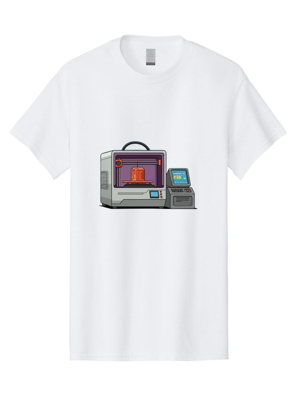 3D-Printer-4 Men'S Graphic Tee, 100% Cotton, Comfortable Casual Summer Wear, Machine Washable, 3D Printing Technology, Additive Manufacturing, Digital Design, Rapid Prototyping, Orange Object, Printer Controls, Digital Display, Baa035