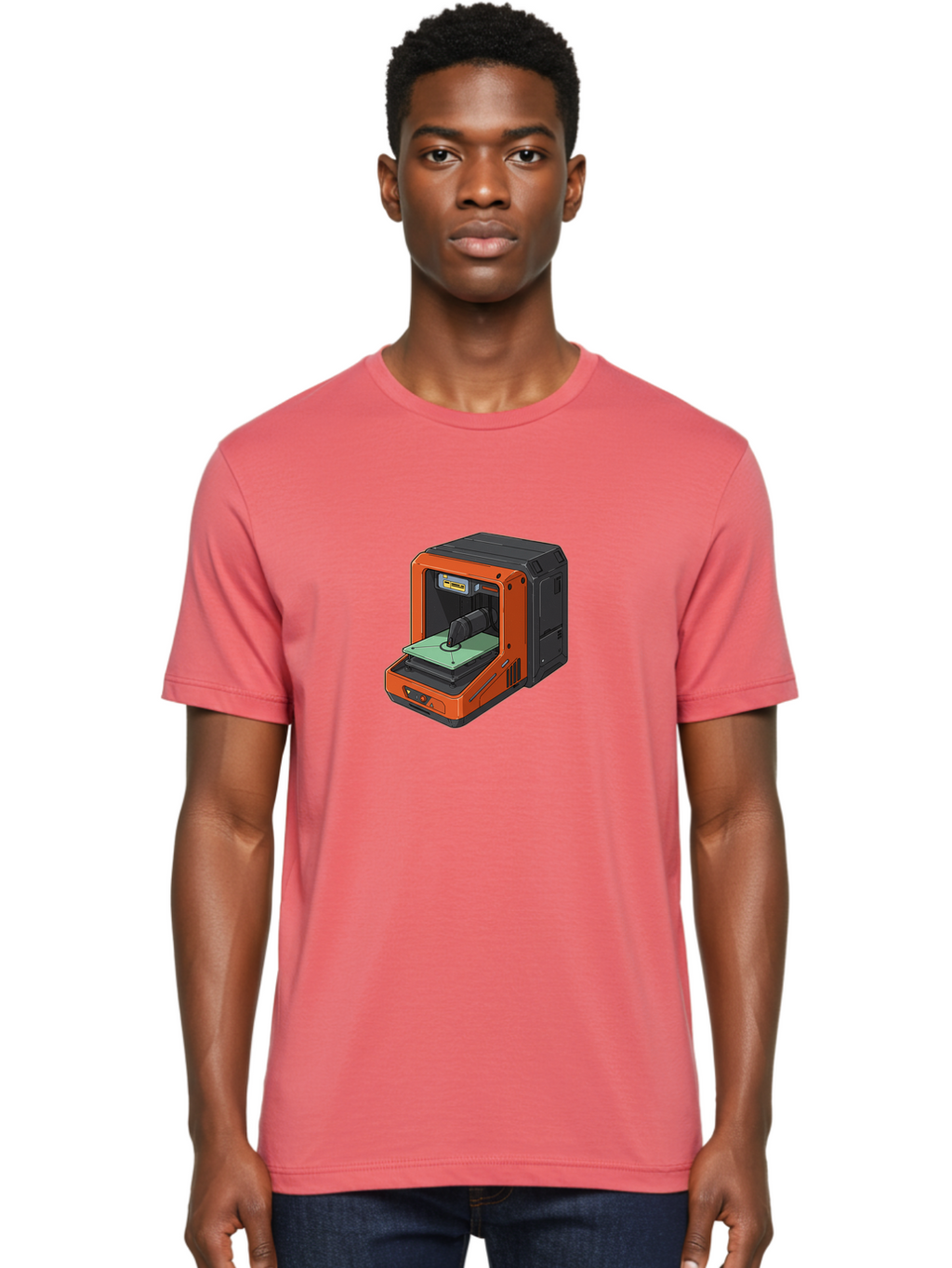 3D-Printer-40 Men'S Graphic Tee, 100% Cotton, Comfortable Casual Summer Wear, Machine Washable, Orange And Black 3D Printer, Printing Technology, Futuristic Design, Digital Fabrication, Additive Manufacturing, Futuristic Machine, Baa036