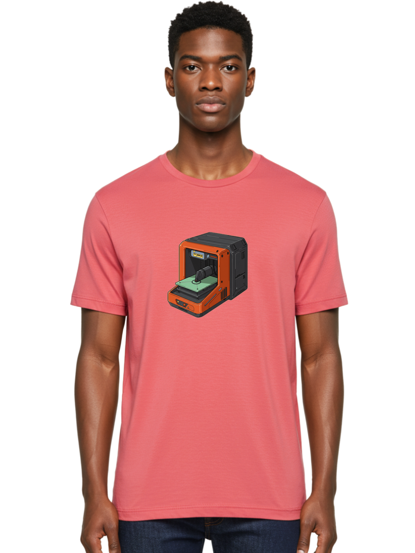 3D-Printer-40 Men'S Graphic Tee, 100% Cotton, Comfortable Casual Summer Wear, Machine Washable, Orange And Black 3D Printer, Printing Technology, Futuristic Design, Digital Fabrication, Additive Manufacturing, Futuristic Machine, Baa036