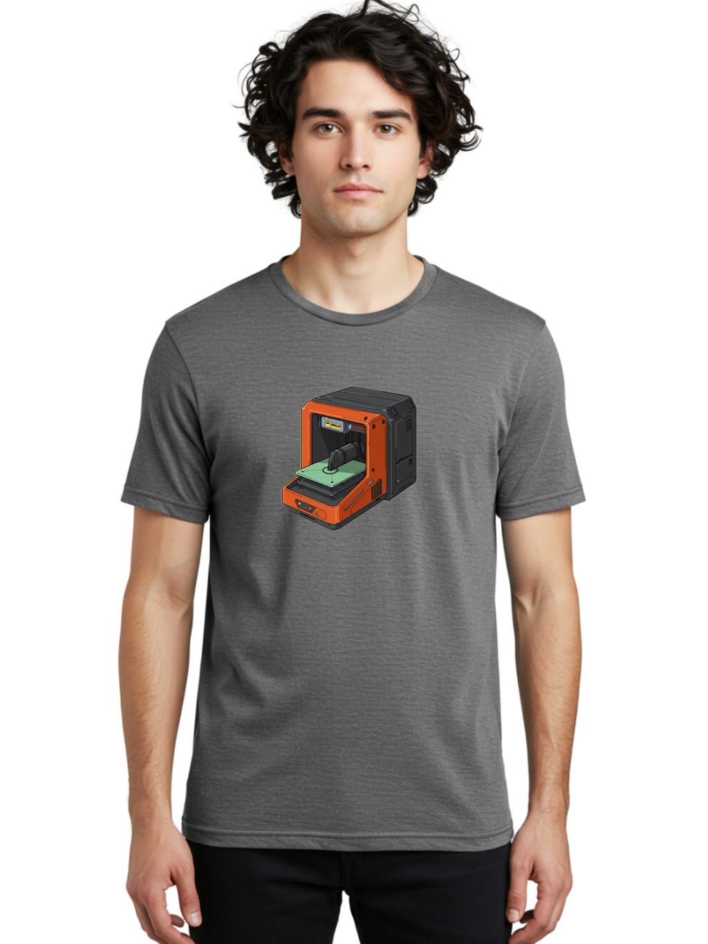 3D-Printer-40 Men'S Graphic Tee, 100% Cotton, Comfortable Casual Summer Wear, Machine Washable, Orange And Black 3D Printer, Printing Technology, Futuristic Design, Digital Fabrication, Additive Manufacturing, Futuristic Machine, Baa036