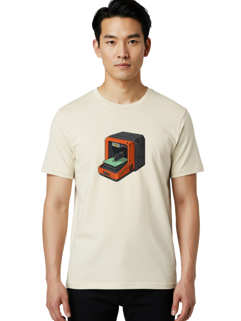 3D-Printer-40 Men'S Graphic Tee, 100% Cotton, Comfortable Casual Summer Wear, Machine Washable, Orange And Black 3D Printer, Printing Technology, Futuristic Design, Digital Fabrication, Additive Manufacturing, Futuristic Machine, Baa036