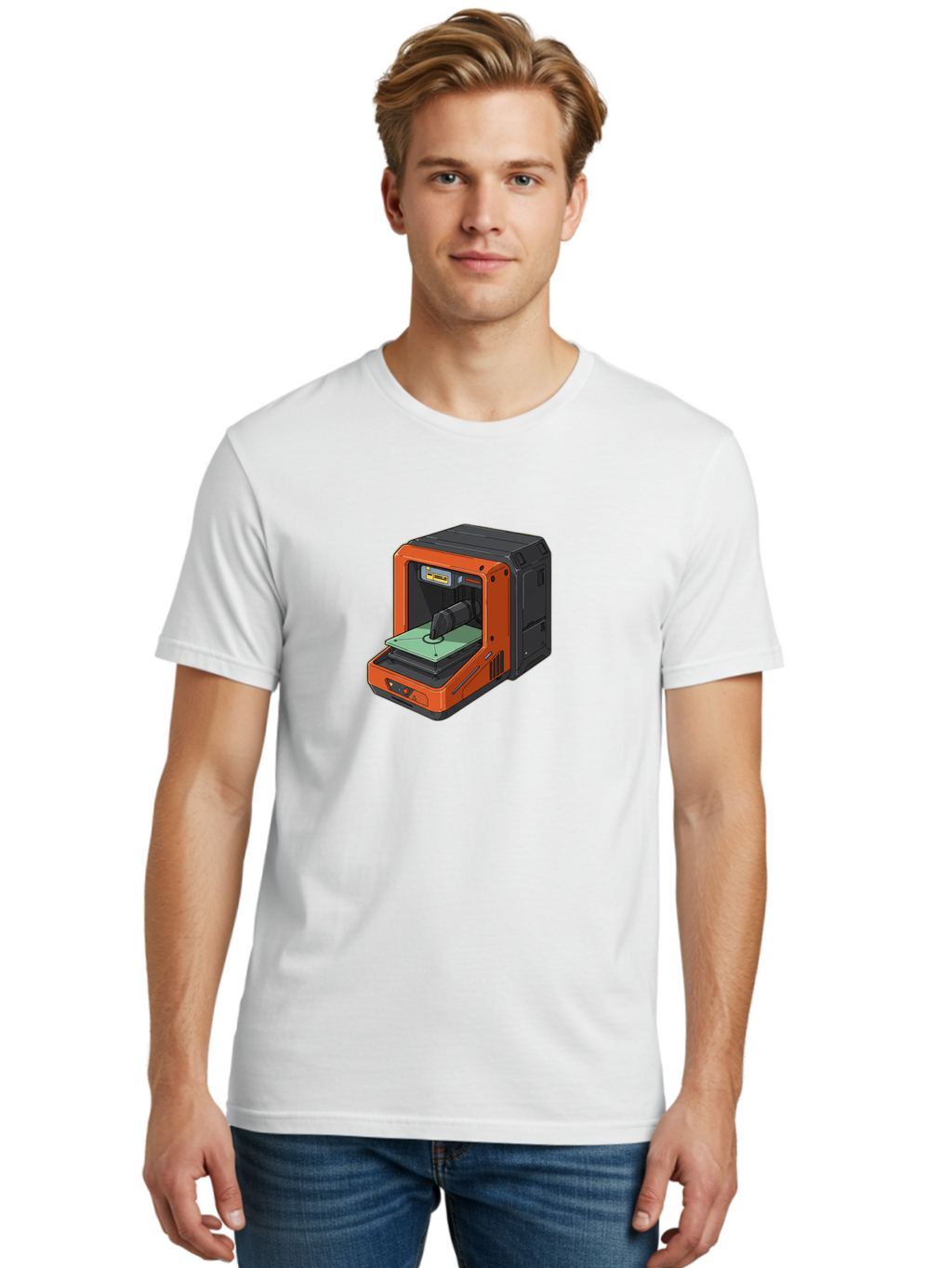 3D-Printer-40 Men'S Graphic Tee, 100% Cotton, Comfortable Casual Summer Wear, Machine Washable, Orange And Black 3D Printer, Printing Technology, Futuristic Design, Digital Fabrication, Additive Manufacturing, Futuristic Machine, Baa036