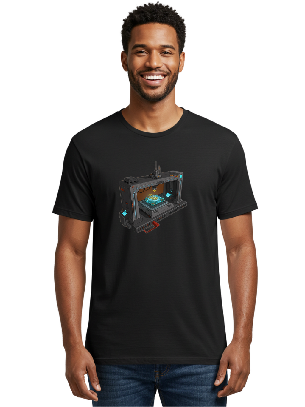 3D-Printer-42 Men'S Graphic Tee, 100% Cotton, Comfortable Casual Summer Wear, Machine Washable, Futuristic 3D Printing Technology, Advanced Manufacturing, Sci-Fi Machinery, Technological Innovation, Industrial Design, Digital Fabrication, Baa038