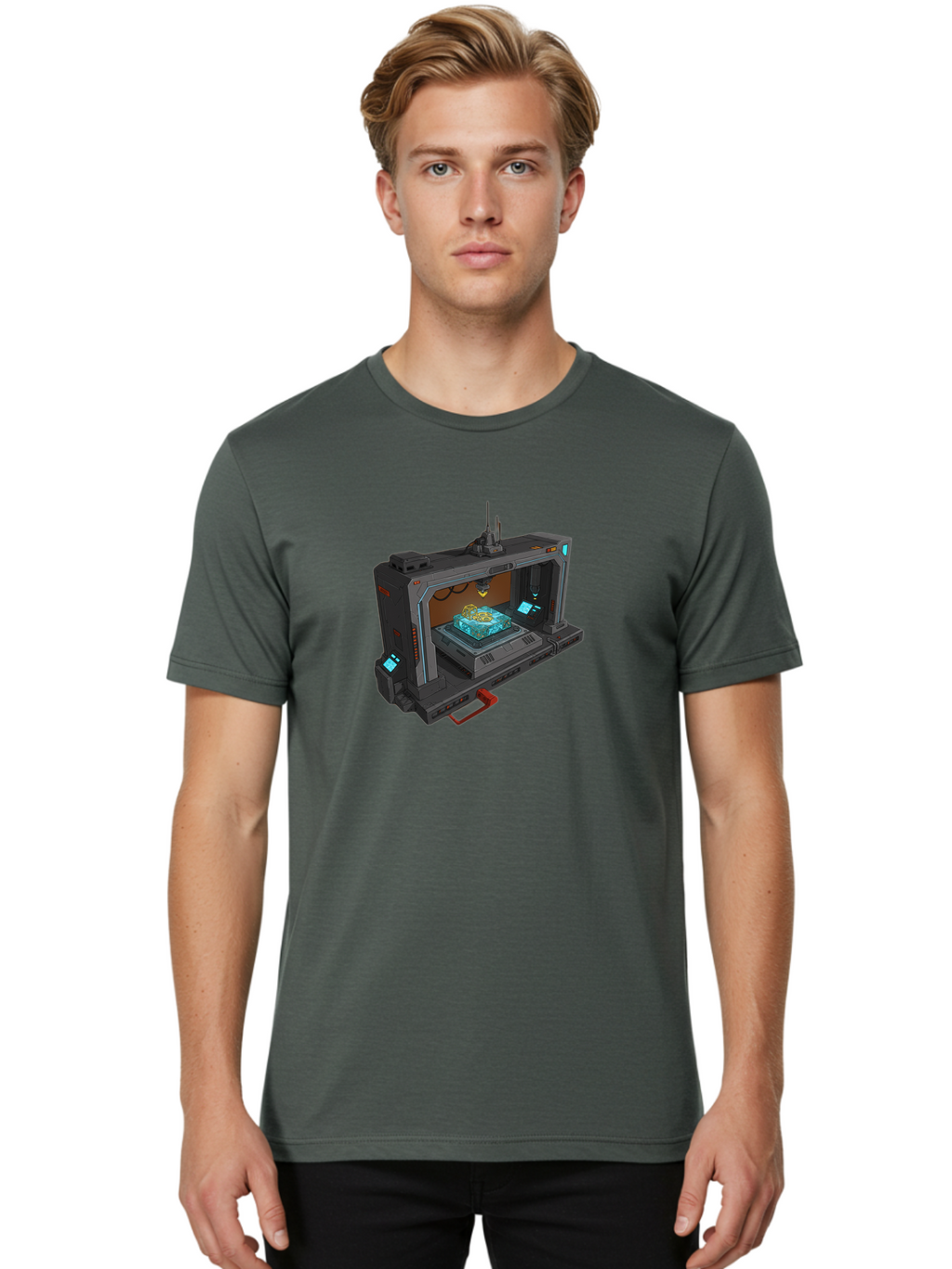 3D-Printer-42 Men'S Graphic Tee, 100% Cotton, Comfortable Casual Summer Wear, Machine Washable, Futuristic 3D Printing Technology, Advanced Manufacturing, Sci-Fi Machinery, Technological Innovation, Industrial Design, Digital Fabrication, Baa038