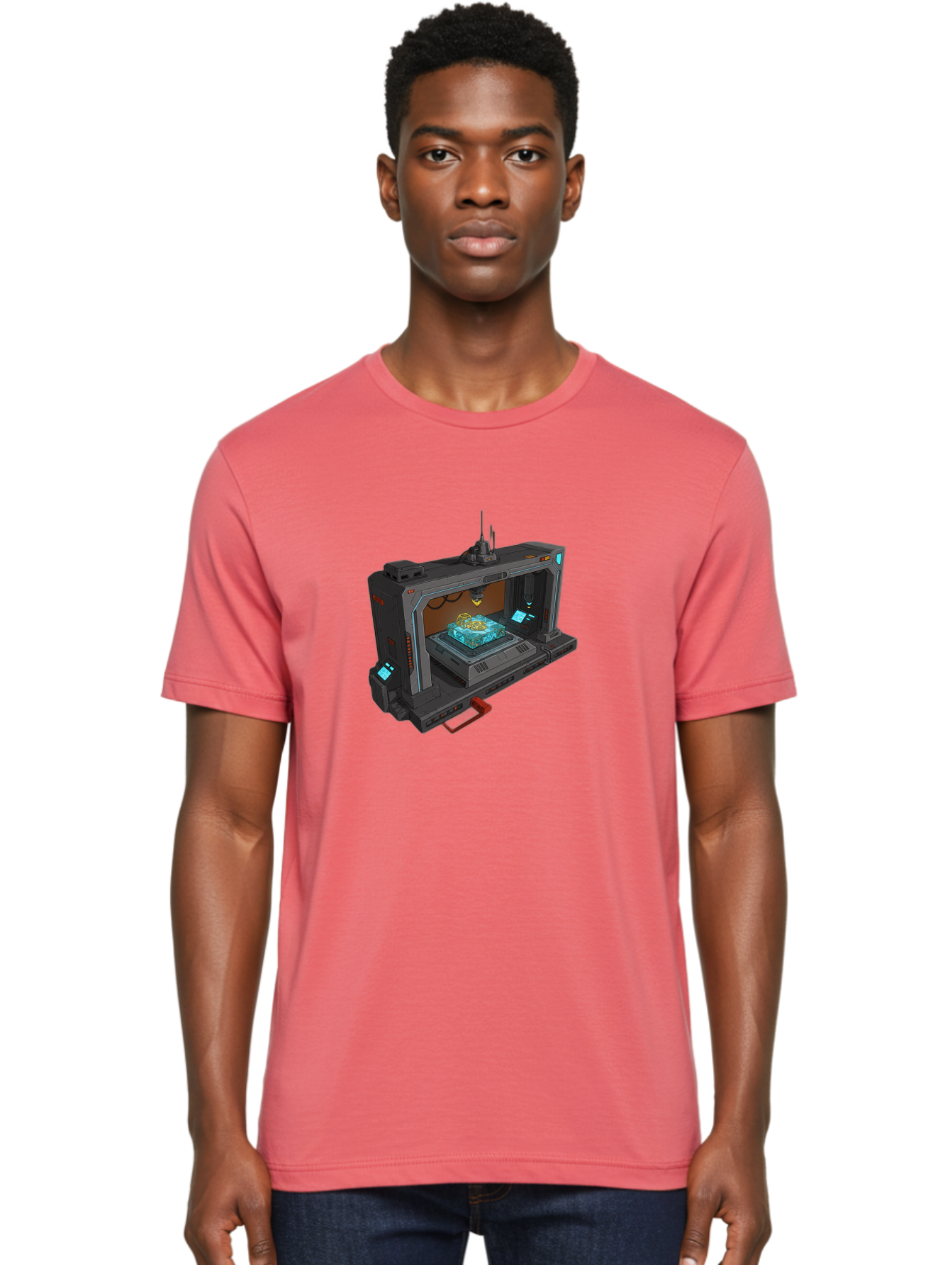 3D-Printer-42 Men'S Graphic Tee, 100% Cotton, Comfortable Casual Summer Wear, Machine Washable, Futuristic 3D Printing Technology, Advanced Manufacturing, Sci-Fi Machinery, Technological Innovation, Industrial Design, Digital Fabrication, Baa038