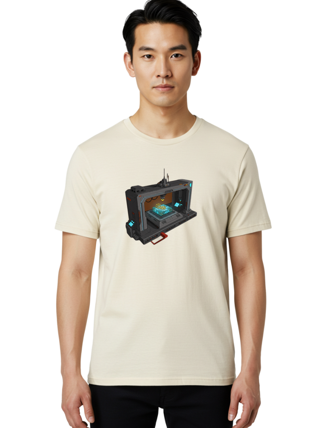 3D-Printer-42 Men'S Graphic Tee, 100% Cotton, Comfortable Casual Summer Wear, Machine Washable, Futuristic 3D Printing Technology, Advanced Manufacturing, Sci-Fi Machinery, Technological Innovation, Industrial Design, Digital Fabrication, Baa038