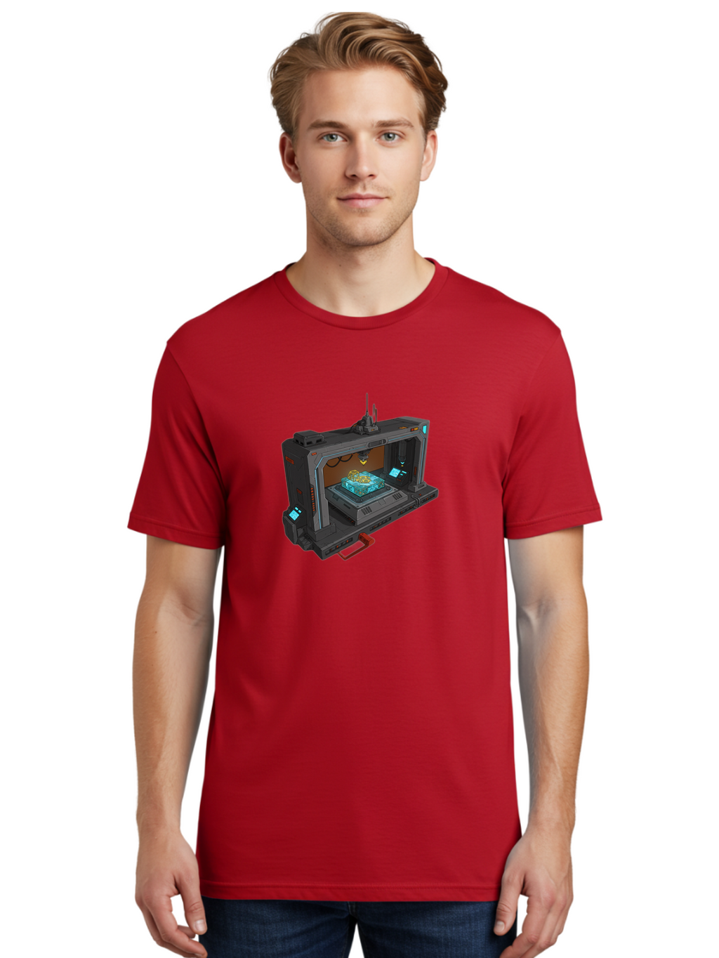 3D-Printer-42 Men'S Graphic Tee, 100% Cotton, Comfortable Casual Summer Wear, Machine Washable, Futuristic 3D Printing Technology, Advanced Manufacturing, Sci-Fi Machinery, Technological Innovation, Industrial Design, Digital Fabrication, Baa038