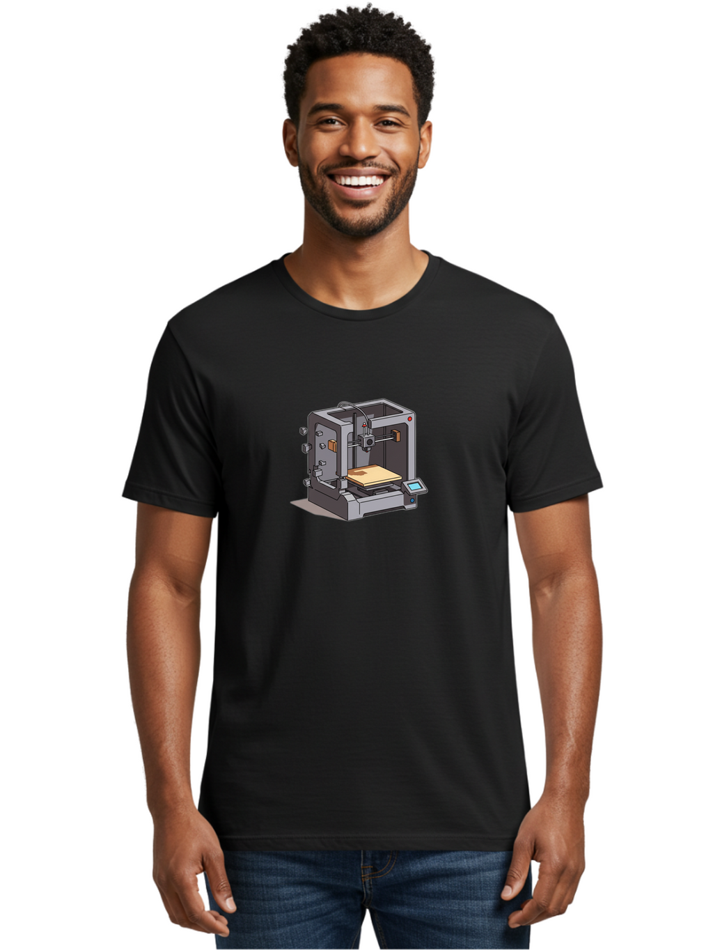 3D-Printer-5 Men'S Graphic Tee, 100% Cotton, Comfortable Casual Summer Wear, Machine Washable, 3D Printing Technology, Additive Manufacturing, Digital Fabrication, Prototyping, Product Design, 3D Modeling, Industrial Production, Baa039