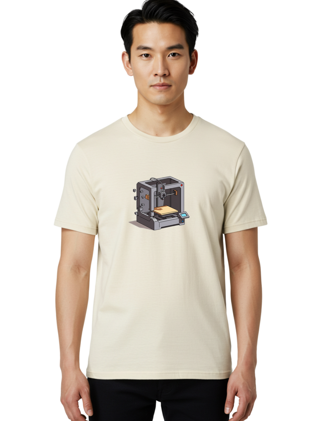 3D-Printer-5 Men'S Graphic Tee, 100% Cotton, Comfortable Casual Summer Wear, Machine Washable, 3D Printing Technology, Additive Manufacturing, Digital Fabrication, Prototyping, Product Design, 3D Modeling, Industrial Production, Baa039