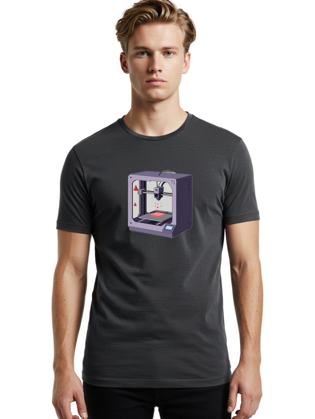 3D-Printer-6 Men'S Graphic Tee, 100% Cotton, Comfortable Casual Summer Wear, Machine Washable, 3D Printing Technology, Additive Manufacturing, Digital Fabrication, Rapid Prototyping, Printing Process, Red Material, Printer Nozzle, Baa040