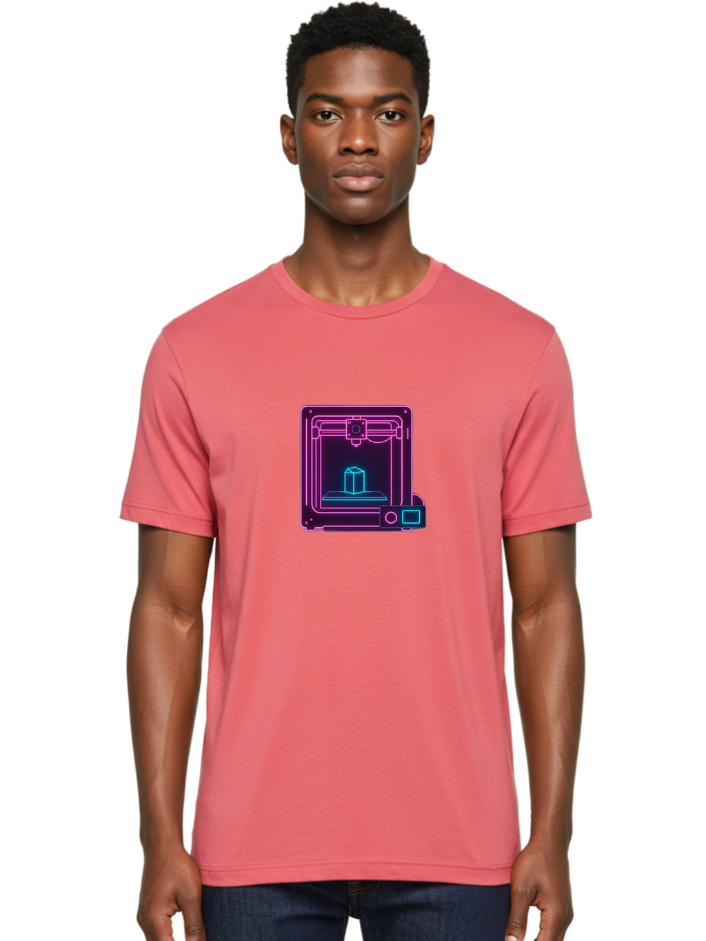 3D-Printer-8 Men'S Graphic Tee, 100% Cotton, Comfortable Casual Summer Wear, Machine Washable, 3D Printing Technology, Additive Manufacturing, Futuristic Design, Neon Lights, Digital Fabrication, Prototype Development, Innovative Product, Baa042