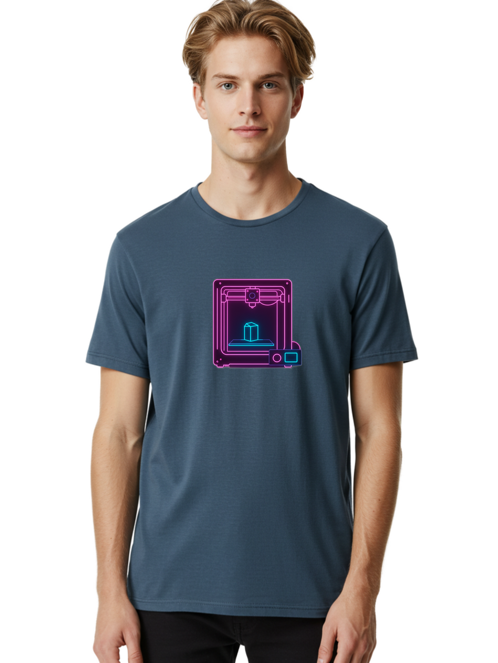 3D-Printer-8 Men'S Graphic Tee, 100% Cotton, Comfortable Casual Summer Wear, Machine Washable, 3D Printing Technology, Additive Manufacturing, Futuristic Design, Neon Lights, Digital Fabrication, Prototype Development, Innovative Product, Baa042