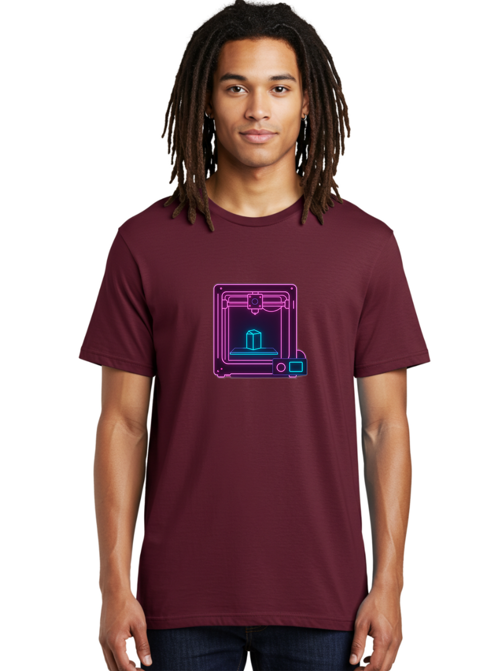 3D-Printer-8 Men'S Graphic Tee, 100% Cotton, Comfortable Casual Summer Wear, Machine Washable, 3D Printing Technology, Additive Manufacturing, Futuristic Design, Neon Lights, Digital Fabrication, Prototype Development, Innovative Product, Baa042