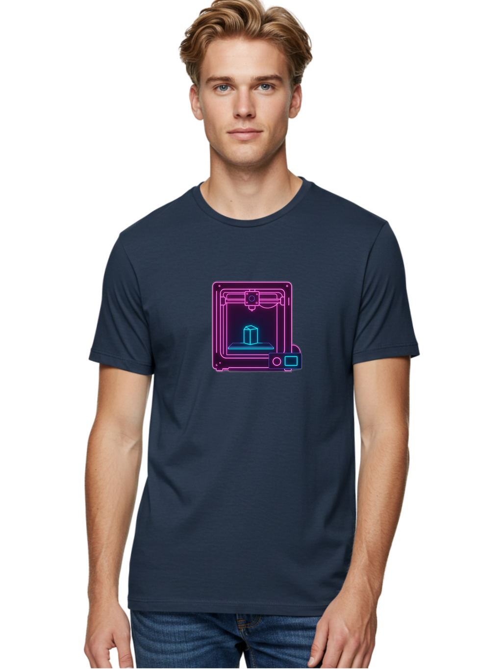 3D-Printer-8 Men'S Graphic Tee, 100% Cotton, Comfortable Casual Summer Wear, Machine Washable, 3D Printing Technology, Additive Manufacturing, Futuristic Design, Neon Lights, Digital Fabrication, Prototype Development, Innovative Product, Baa042