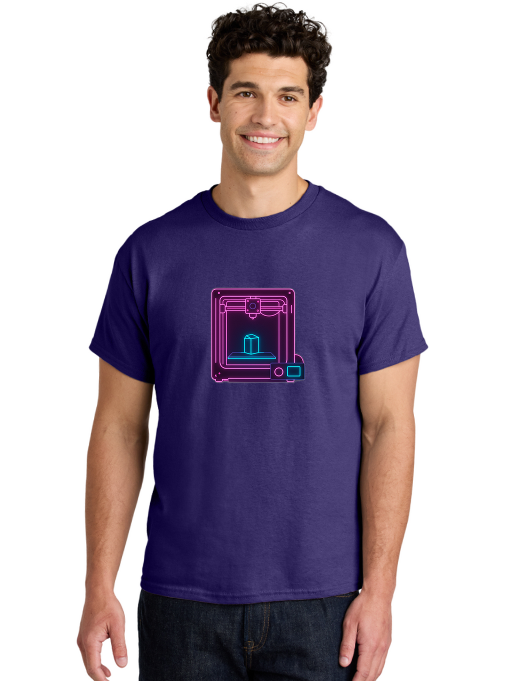 3D-Printer-8 Men'S Graphic Tee, 100% Cotton, Comfortable Casual Summer Wear, Machine Washable, 3D Printing Technology, Additive Manufacturing, Futuristic Design, Neon Lights, Digital Fabrication, Prototype Development, Innovative Product, Baa042