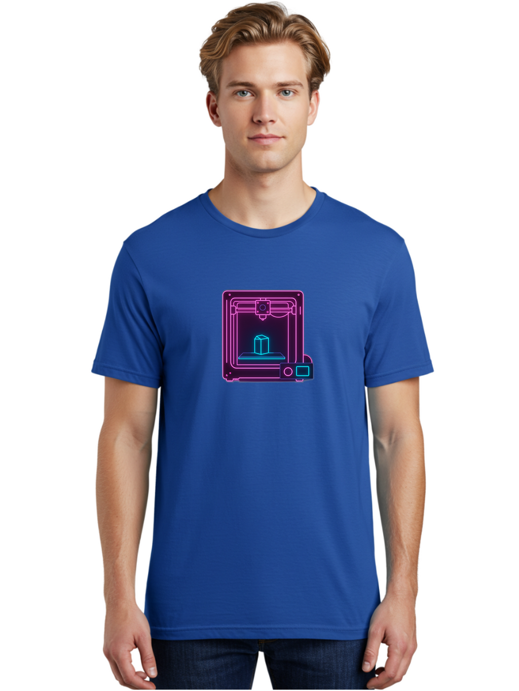 3D-Printer-8 Men'S Graphic Tee, 100% Cotton, Comfortable Casual Summer Wear, Machine Washable, 3D Printing Technology, Additive Manufacturing, Futuristic Design, Neon Lights, Digital Fabrication, Prototype Development, Innovative Product, Baa042