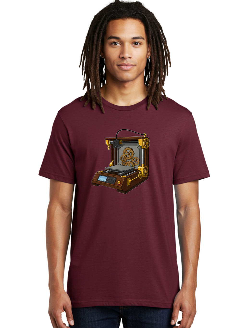 3D-Printer-9 Men'S Graphic Tee, 100% Cotton, Comfortable Casual Summer Wear, Machine Washable, Steampunk 3D Printer, Industrial Machinery, Mechanical Gears, Digital Display, Innovative Technology, Futuristic Design, Mechanical Engineering, Baa043