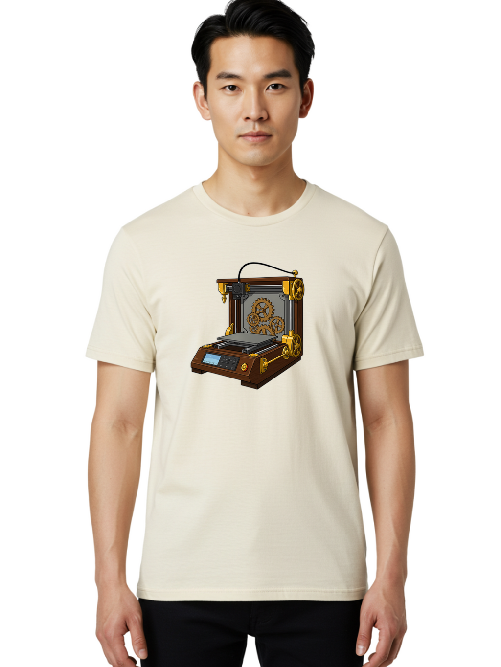 3D-Printer-9 Men'S Graphic Tee, 100% Cotton, Comfortable Casual Summer Wear, Machine Washable, Steampunk 3D Printer, Industrial Machinery, Mechanical Gears, Digital Display, Innovative Technology, Futuristic Design, Mechanical Engineering, Baa043