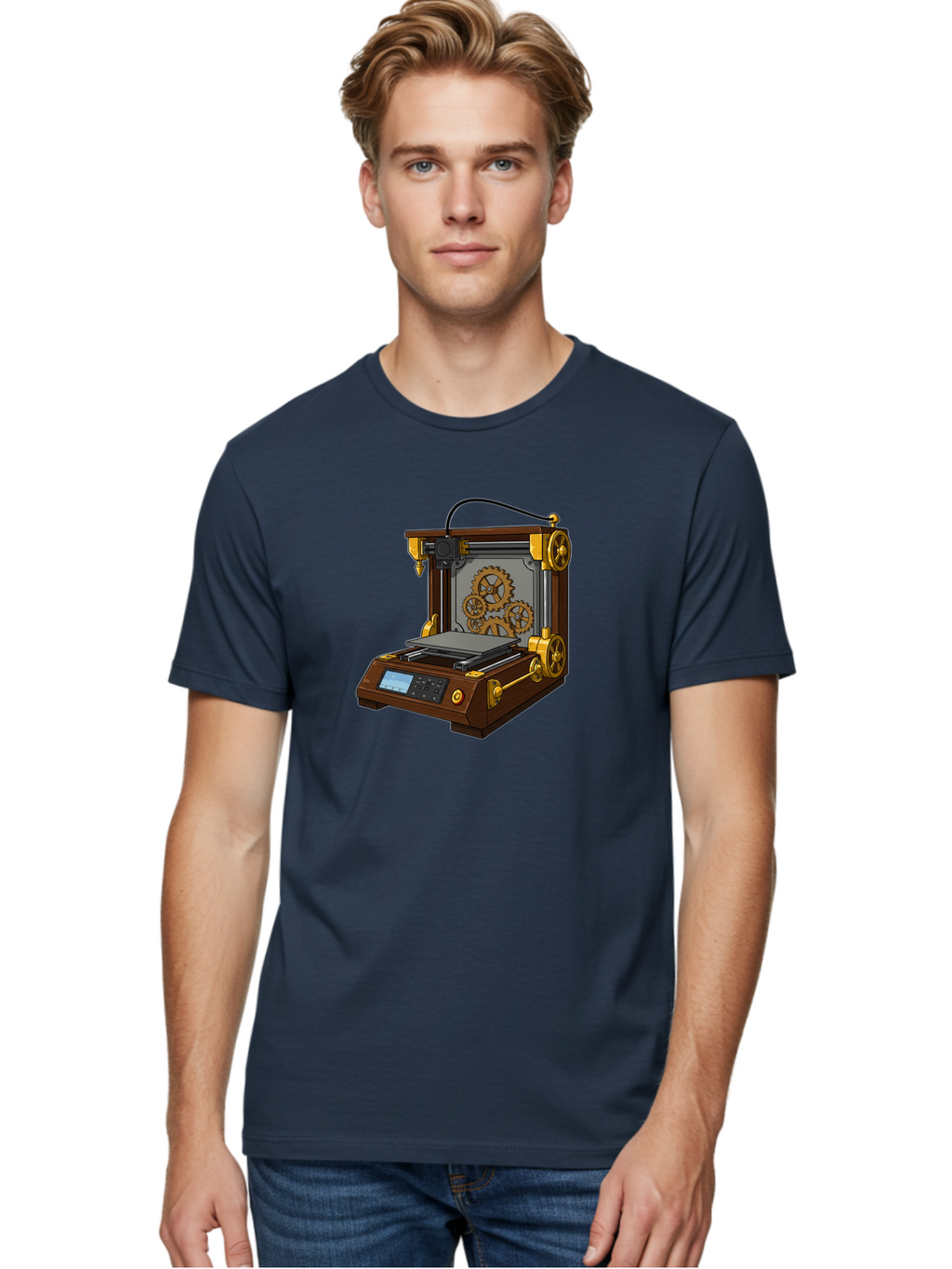 3D-Printer-9 Men'S Graphic Tee, 100% Cotton, Comfortable Casual Summer Wear, Machine Washable, Steampunk 3D Printer, Industrial Machinery, Mechanical Gears, Digital Display, Innovative Technology, Futuristic Design, Mechanical Engineering, Baa043
