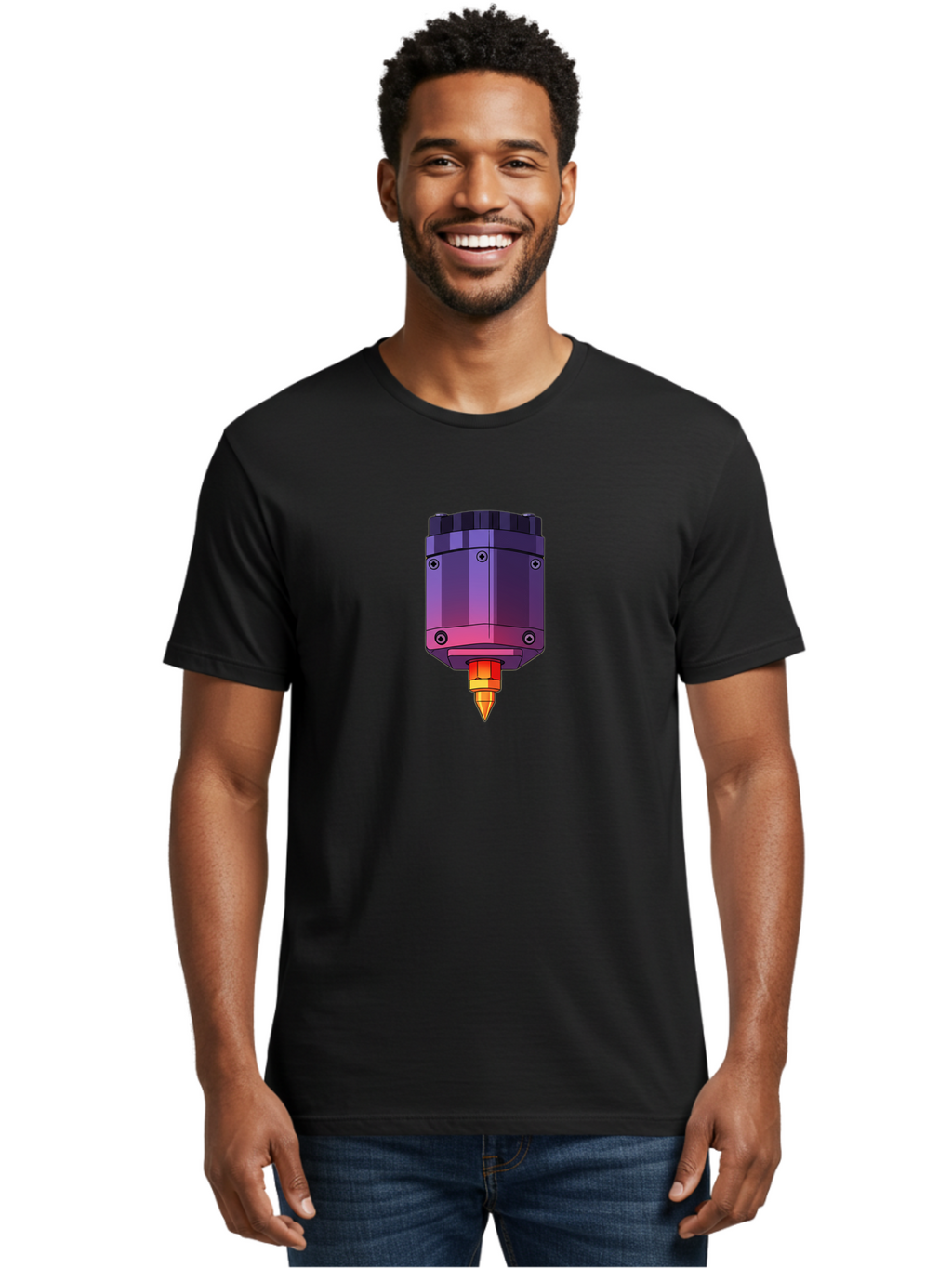 3D-Printer-Hotend-1 Men'S Graphic Tee, 100% Cotton, Comfortable Casual Summer Wear, Machine Washable, 3D Printing Technology, 3D Printer Extruder, Printer Head, Additive Manufacturing, 3D Modeling, Digital Fabrication, Rapid Prototyping Baa044