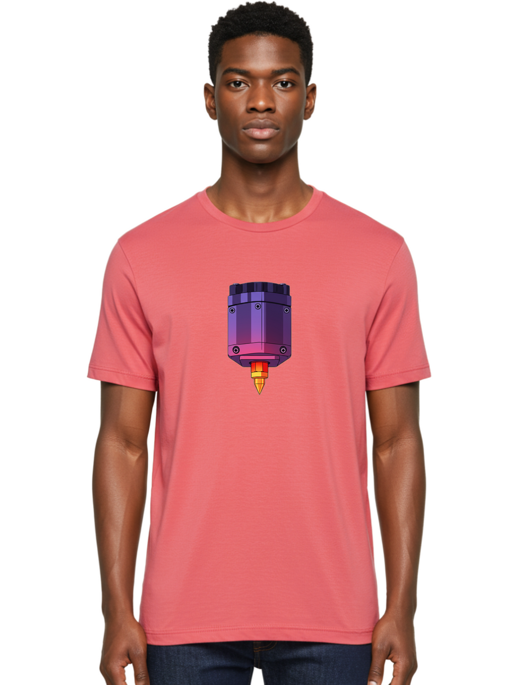 3D-Printer-Hotend-1 Men'S Graphic Tee, 100% Cotton, Comfortable Casual Summer Wear, Machine Washable, 3D Printing Technology, 3D Printer Extruder, Printer Head, Additive Manufacturing, 3D Modeling, Digital Fabrication, Rapid Prototyping Baa044