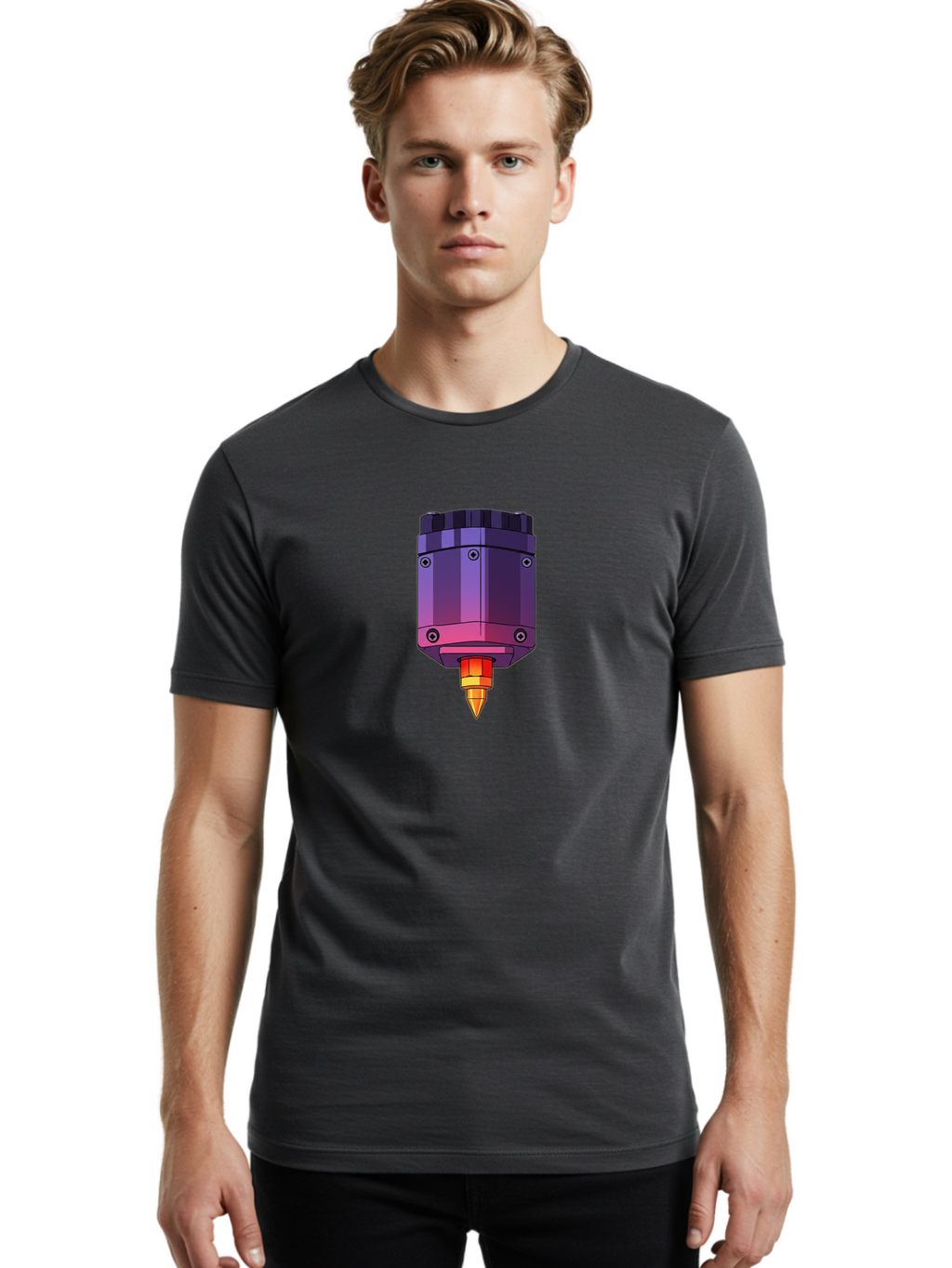 3D-Printer-Hotend-1 Men'S Graphic Tee, 100% Cotton, Comfortable Casual Summer Wear, Machine Washable, 3D Printing Technology, 3D Printer Extruder, Printer Head, Additive Manufacturing, 3D Modeling, Digital Fabrication, Rapid Prototyping Baa044