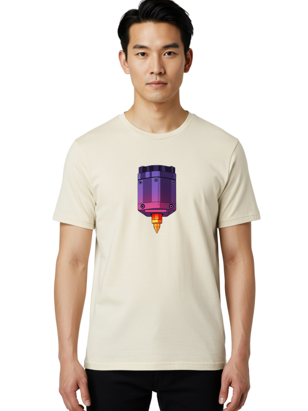 3D-Printer-Hotend-1 Men'S Graphic Tee, 100% Cotton, Comfortable Casual Summer Wear, Machine Washable, 3D Printing Technology, 3D Printer Extruder, Printer Head, Additive Manufacturing, 3D Modeling, Digital Fabrication, Rapid Prototyping Baa044