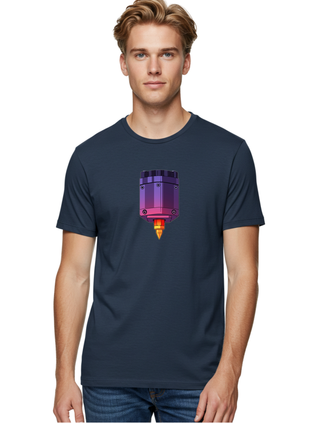 3D-Printer-Hotend-1 Men'S Graphic Tee, 100% Cotton, Comfortable Casual Summer Wear, Machine Washable, 3D Printing Technology, 3D Printer Extruder, Printer Head, Additive Manufacturing, 3D Modeling, Digital Fabrication, Rapid Prototyping Baa044