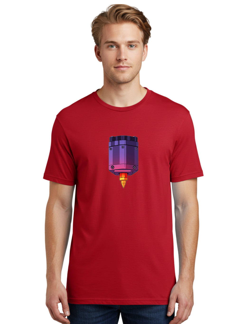 3D-Printer-Hotend-1 Men'S Graphic Tee, 100% Cotton, Comfortable Casual Summer Wear, Machine Washable, 3D Printing Technology, 3D Printer Extruder, Printer Head, Additive Manufacturing, 3D Modeling, Digital Fabrication, Rapid Prototyping Baa044