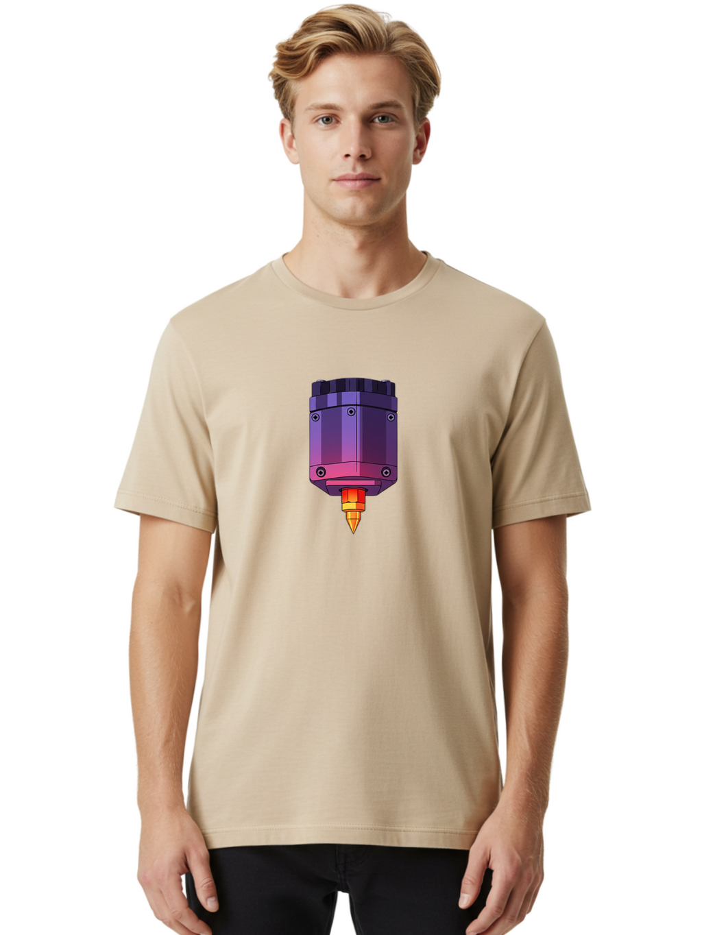3D-Printer-Hotend-1 Men'S Graphic Tee, 100% Cotton, Comfortable Casual Summer Wear, Machine Washable, 3D Printing Technology, 3D Printer Extruder, Printer Head, Additive Manufacturing, 3D Modeling, Digital Fabrication, Rapid Prototyping Baa044