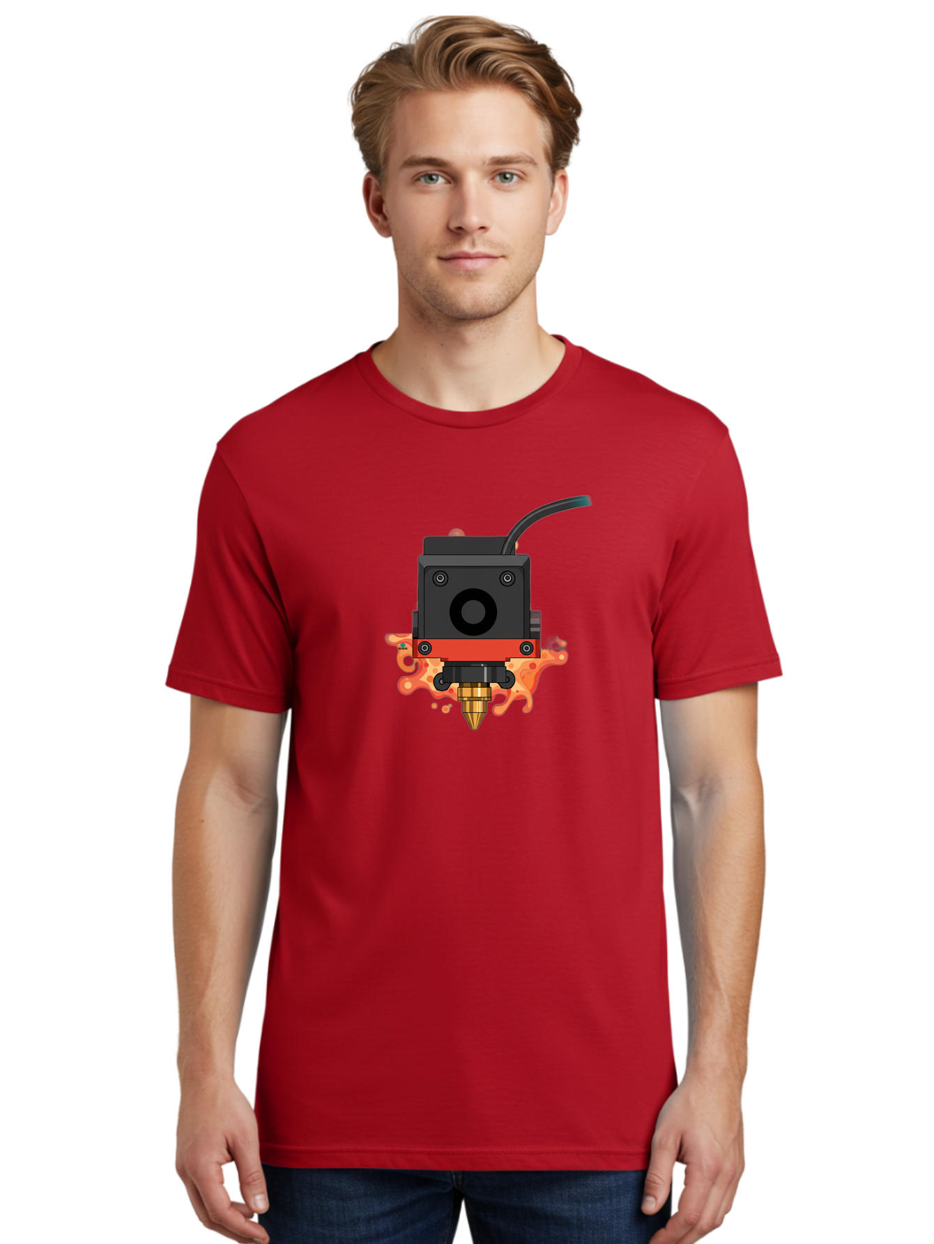 3D-Printer-Hotend Men'S Graphic Tee, 100% Cotton, Comfortable Casual Summer Wear, Machine Washable, 3D Printing Technology, Hotend Extrusion, Melted Plastic, 3D Modeling, Additive Manufacturing, Printer Nozzle, Rapid Prototyping, Baa045
