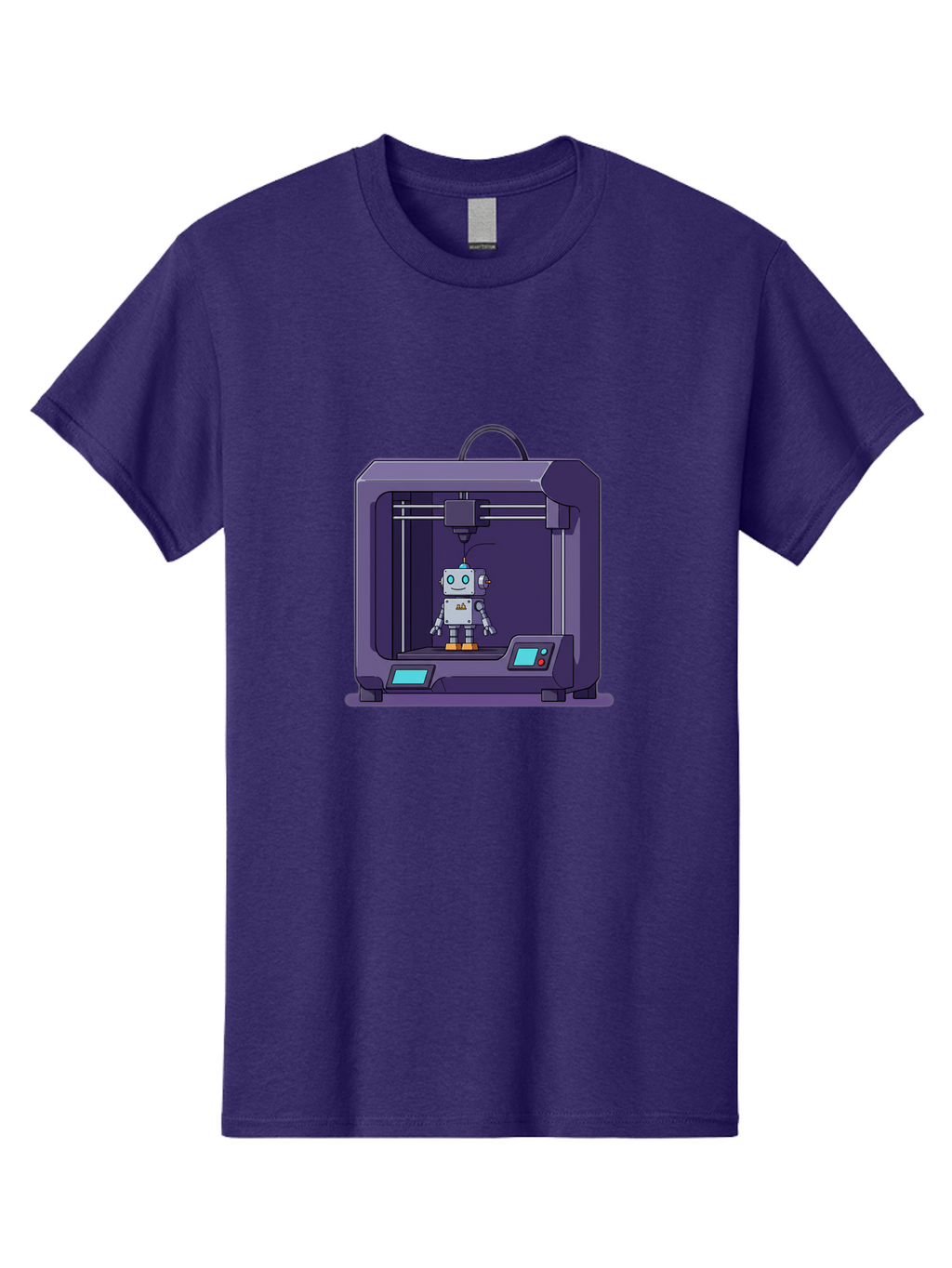 3D-Printer-Robot-1 Men'S Graphic Tee, 100% Cotton, Comfortable Casual Summer Wear, Machine Washable, 3D Printing Technology, Robot Being Printed, Advanced Manufacturing, Futuristic Design, Robotic Parts, Digital Fabrication, Baa047
