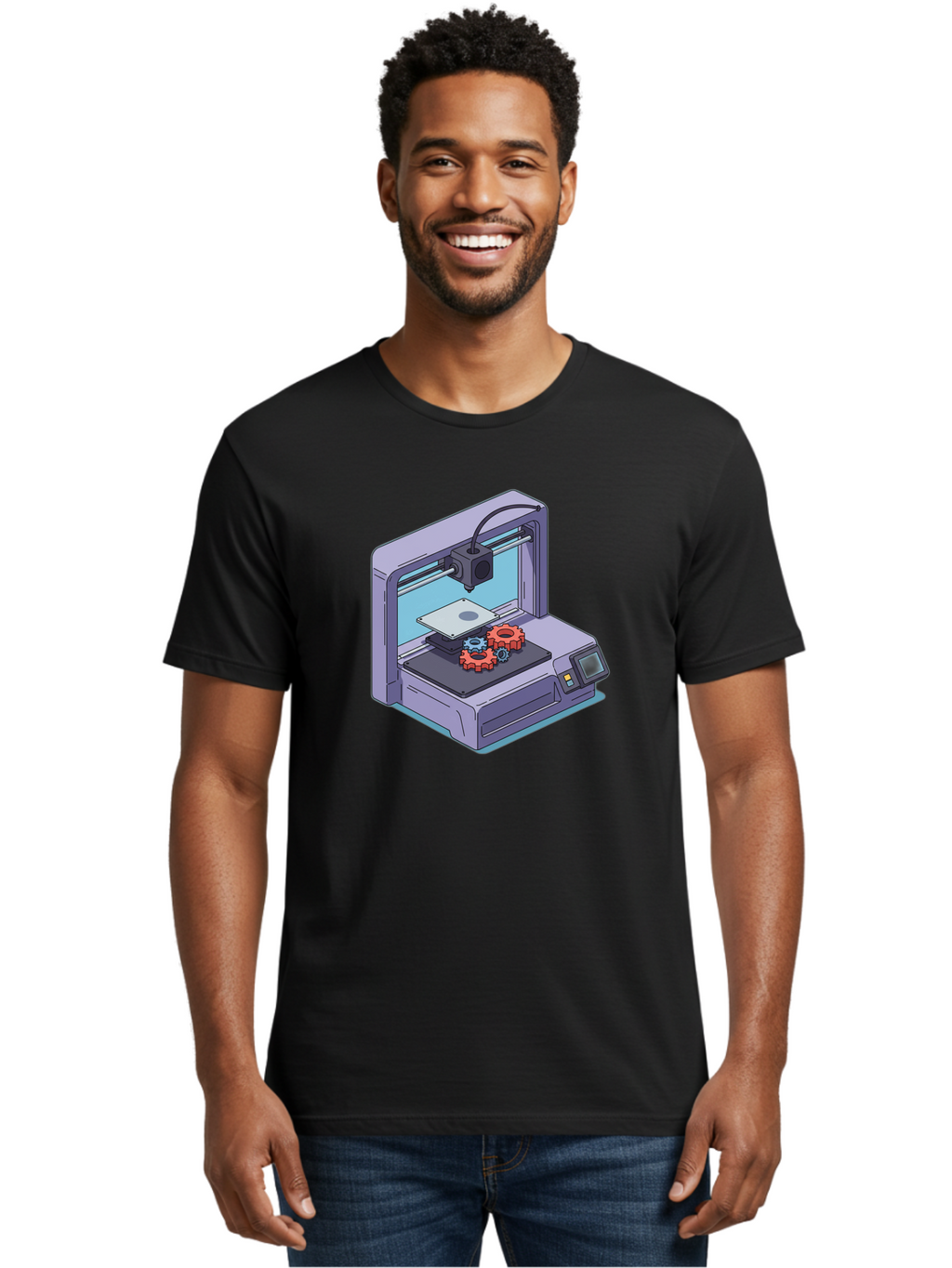 3D-Printer Men'S Graphic Tee, 100% Cotton, Comfortable Casual Summer Wear, Machine Washable, 3D Printing Technology, Additive Manufacturing, Industrial Gear Production, Printer Machine, Object Creation, Layer By Layer Printing, Baa052