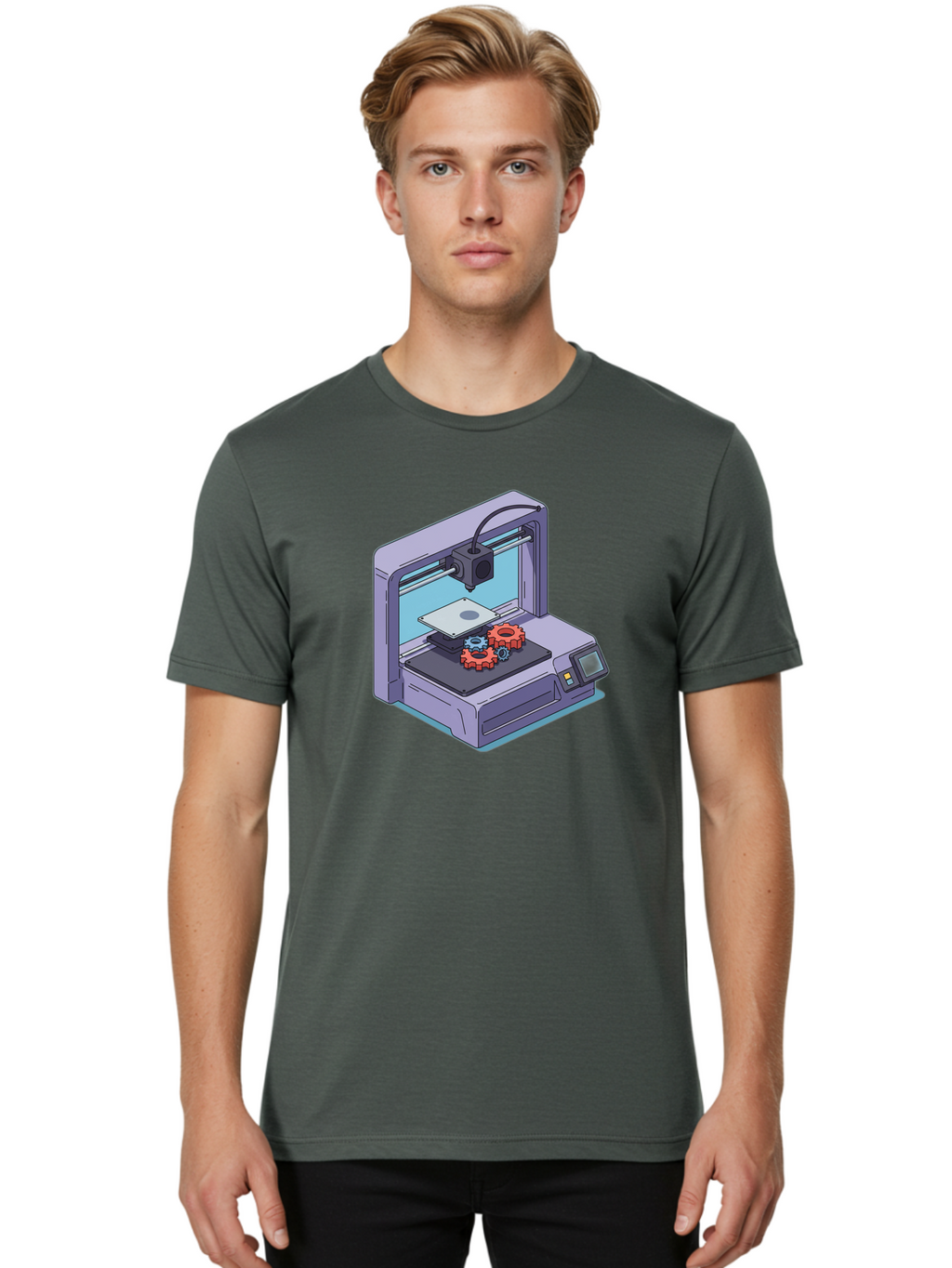3D-Printer Men'S Graphic Tee, 100% Cotton, Comfortable Casual Summer Wear, Machine Washable, 3D Printing Technology, Additive Manufacturing, Industrial Gear Production, Printer Machine, Object Creation, Layer By Layer Printing, Baa052