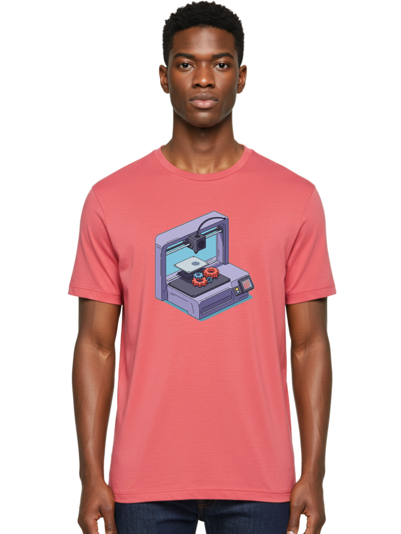 3D-Printer Men'S Graphic Tee, 100% Cotton, Comfortable Casual Summer Wear, Machine Washable, 3D Printing Technology, Additive Manufacturing, Industrial Gear Production, Printer Machine, Object Creation, Layer By Layer Printing, Baa052