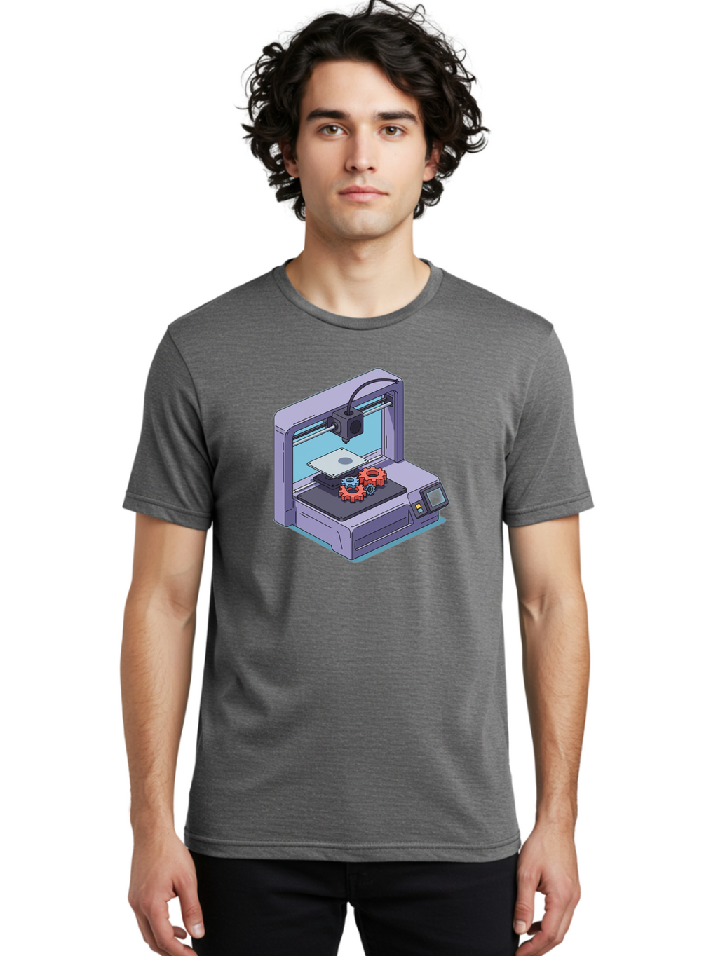 3D-Printer Men'S Graphic Tee, 100% Cotton, Comfortable Casual Summer Wear, Machine Washable, 3D Printing Technology, Additive Manufacturing, Industrial Gear Production, Printer Machine, Object Creation, Layer By Layer Printing, Baa052