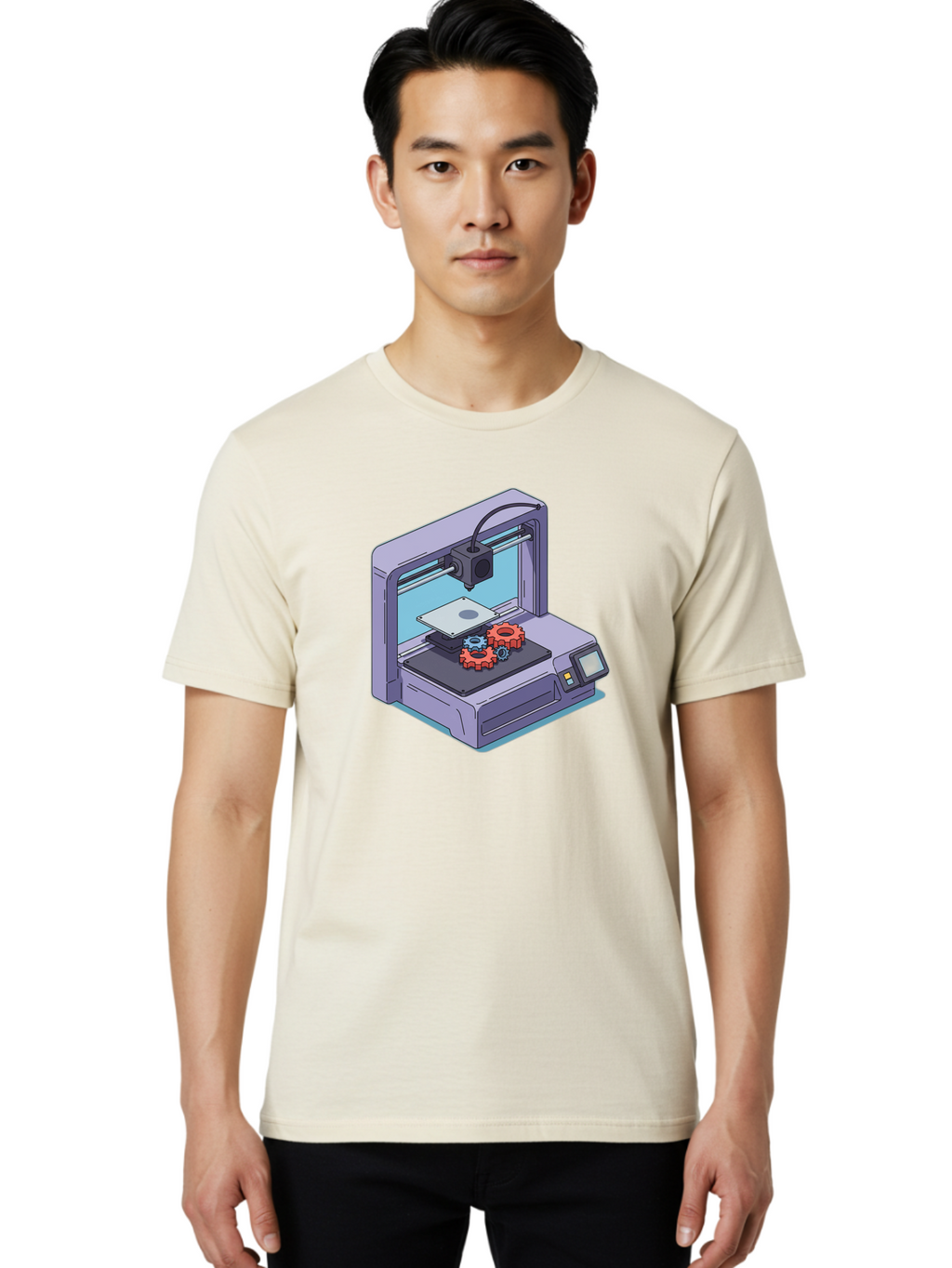 3D-Printer Men'S Graphic Tee, 100% Cotton, Comfortable Casual Summer Wear, Machine Washable, 3D Printing Technology, Additive Manufacturing, Industrial Gear Production, Printer Machine, Object Creation, Layer By Layer Printing, Baa052