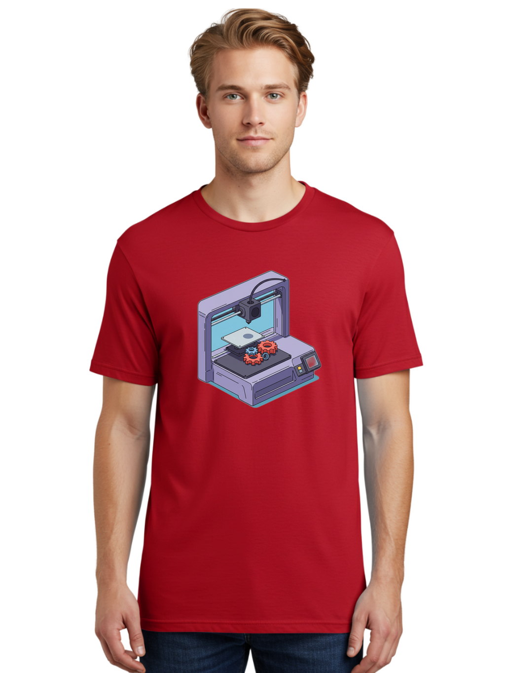 3D-Printer Men'S Graphic Tee, 100% Cotton, Comfortable Casual Summer Wear, Machine Washable, 3D Printing Technology, Additive Manufacturing, Industrial Gear Production, Printer Machine, Object Creation, Layer By Layer Printing, Baa052