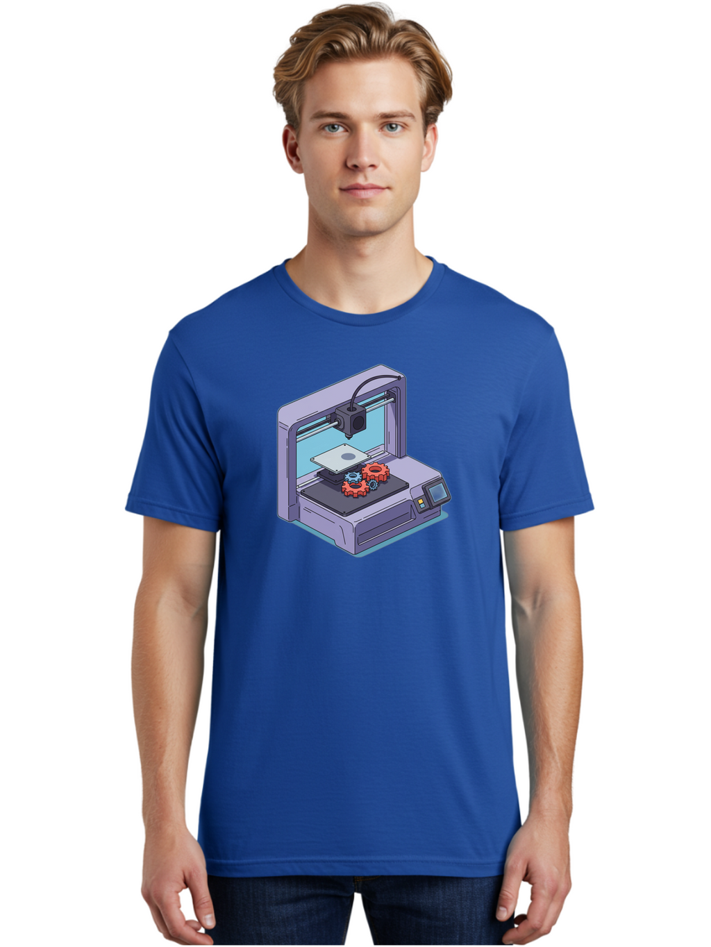 3D-Printer Men'S Graphic Tee, 100% Cotton, Comfortable Casual Summer Wear, Machine Washable, 3D Printing Technology, Additive Manufacturing, Industrial Gear Production, Printer Machine, Object Creation, Layer By Layer Printing, Baa052