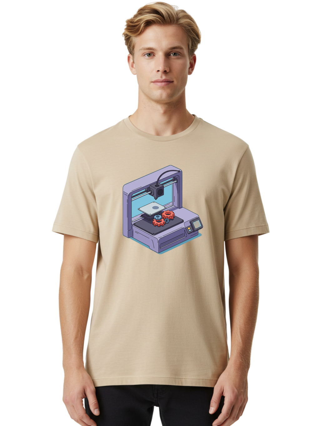 3D-Printer Men'S Graphic Tee, 100% Cotton, Comfortable Casual Summer Wear, Machine Washable, 3D Printing Technology, Additive Manufacturing, Industrial Gear Production, Printer Machine, Object Creation, Layer By Layer Printing, Baa052