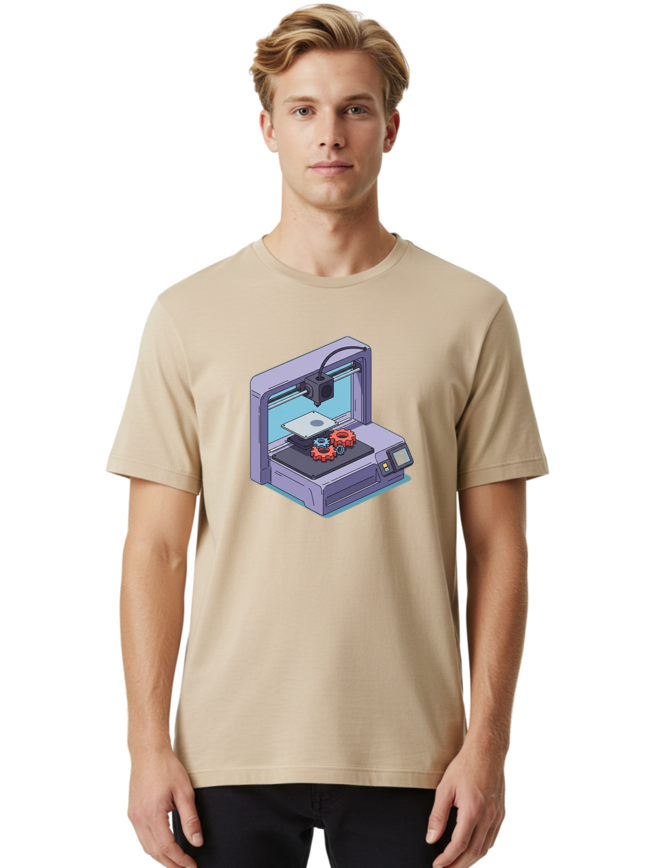 3D-Printer Men'S Graphic Tee, 100% Cotton, Comfortable Casual Summer Wear, Machine Washable, 3D Printing Technology, Additive Manufacturing, Industrial Gear Production, Printer Machine, Object Creation, Layer By Layer Printing, Baa052
