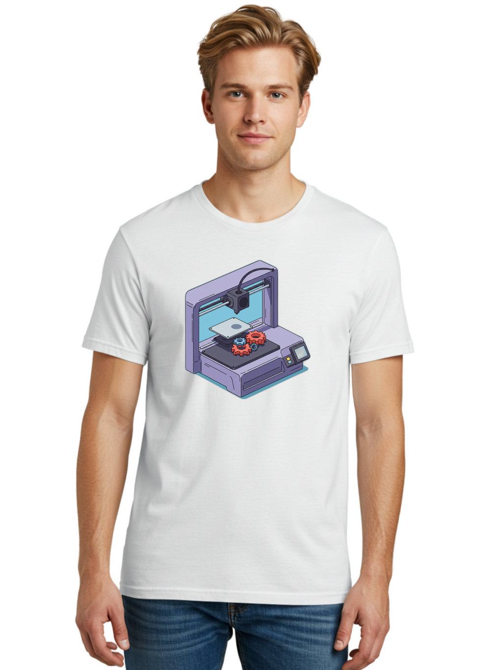 3D-Printer Men'S Graphic Tee, 100% Cotton, Comfortable Casual Summer Wear, Machine Washable, 3D Printing Technology, Additive Manufacturing, Industrial Gear Production, Printer Machine, Object Creation, Layer By Layer Printing, Baa052