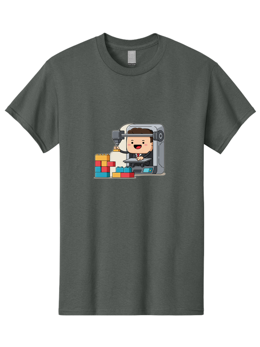 3D-Printing Men'S Graphic Tee, 100% Cotton, Comfortable Casual Summer Wear, Machine Washable, 3D Printing Technology, Additive Manufacturing, Businessman Operating Printer, Colorful Blocks, Construction, Innovation, Rapid Prototyping, Baa054