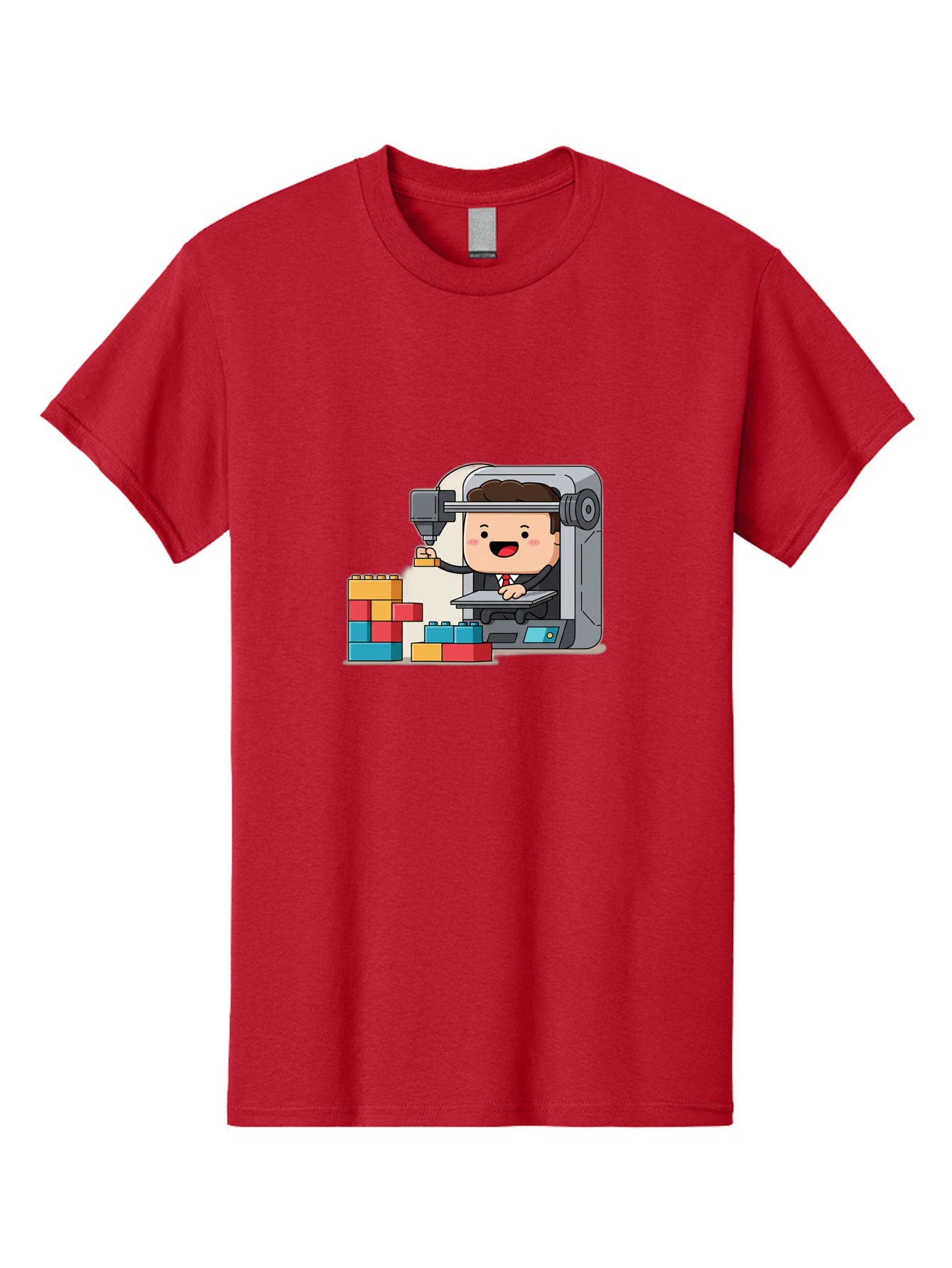 3D-Printing Men'S Graphic Tee, 100% Cotton, Comfortable Casual Summer Wear, Machine Washable, 3D Printing Technology, Additive Manufacturing, Businessman Operating Printer, Colorful Blocks, Construction, Innovation, Rapid Prototyping, Baa054