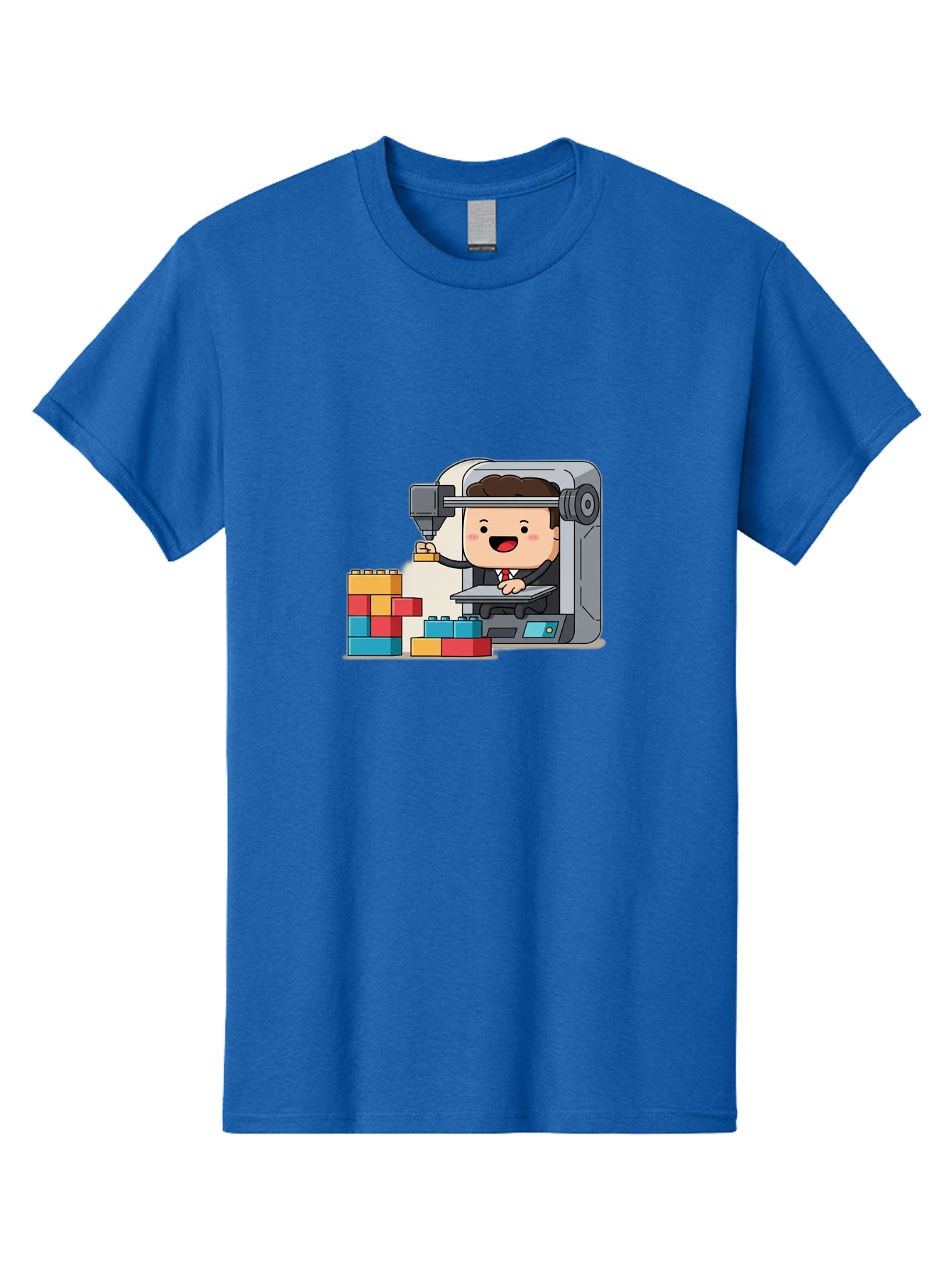 3D-Printing Men'S Graphic Tee, 100% Cotton, Comfortable Casual Summer Wear, Machine Washable, 3D Printing Technology, Additive Manufacturing, Businessman Operating Printer, Colorful Blocks, Construction, Innovation, Rapid Prototyping, Baa054