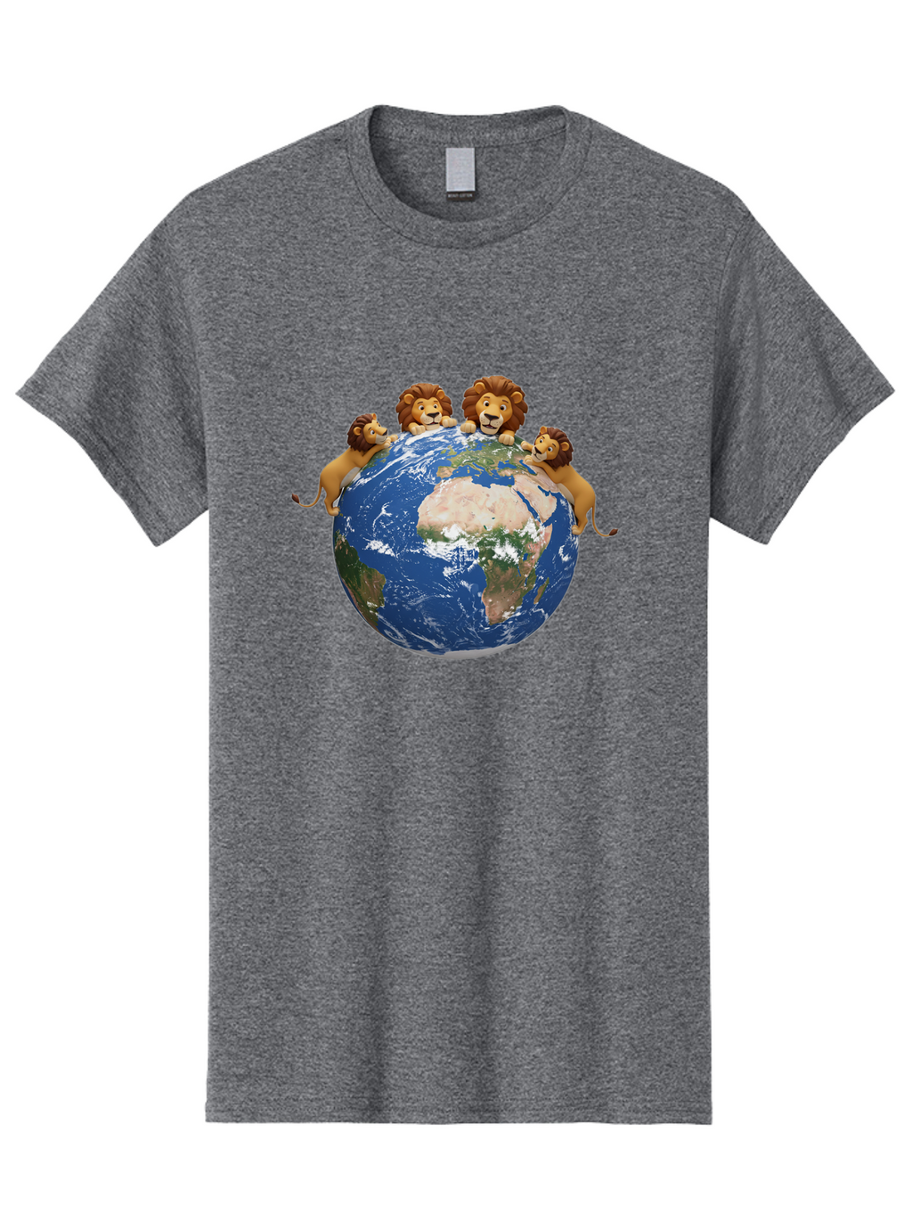 4-Lions-Holding-Globe Men'S Graphic Tee, 100% Cotton, Comfortable Casual Summer Wear, Machine Washable, Lions Holding The World, Global Unity, Conservation Efforts, Wildlife Protection, Earth, Lions Together, Global Awareness Baa056